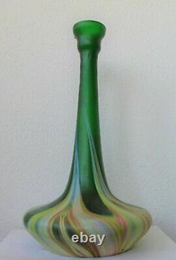 Wilhelm Kralik Art Nouveau Antique Art Nouveau Beautiful Shape Green Glass Vase 30CM 1900