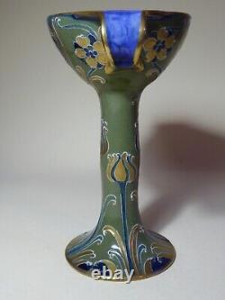 William Moorcroft Macintyre Florian Ware Green & Gold Florian Chalice Vase c1903