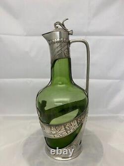 Wmf Art Nouveau Orivit Pewter And Green Glass Decanter
