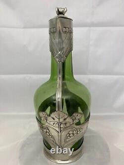 Wmf Art Nouveau Orivit Pewter And Green Glass Decanter