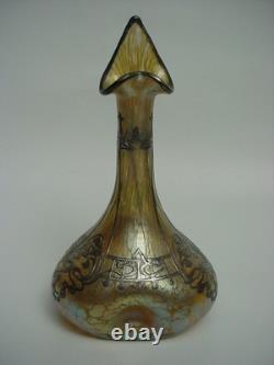 Wonderful LOETZ Iridescent Jack in the Pulpit VASE with SILVER OVERLAY