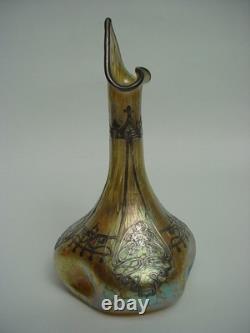 Wonderful LOETZ Iridescent Jack in the Pulpit VASE with SILVER OVERLAY