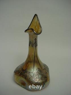 Wonderful LOETZ Iridescent Jack in the Pulpit VASE with SILVER OVERLAY