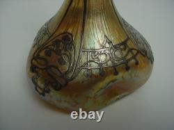 Wonderful LOETZ Iridescent Jack in the Pulpit VASE with SILVER OVERLAY