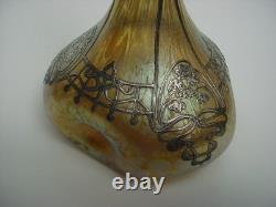 Wonderful LOETZ Iridescent Jack in the Pulpit VASE with SILVER OVERLAY