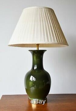 Wonderful Vintage Green Ceramic Brass Side Table Hall Lamp