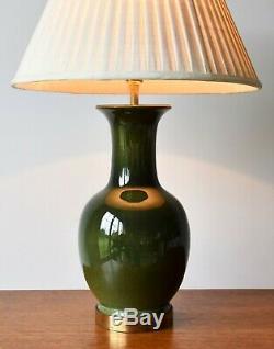 Wonderful Vintage Green Ceramic Brass Side Table Hall Lamp