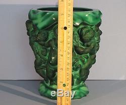 XL DESNA Malachite Glass Vase Schlevogt Hoffman Art Nouveau Czech Bohemia Green