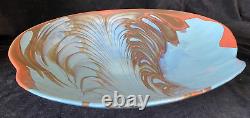 X Large Art Glass Bowl Shell Shaped Blue Green Coral Copper 46cm diameter