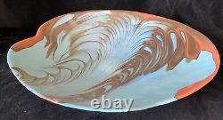X Large Art Glass Bowl Shell Shaped Blue Green Coral Copper 46cm diameter