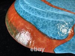 X Large Art Glass Bowl Shell Shaped Blue Green Coral Copper 46cm diameter