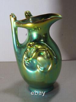 Youth Style Wine Pitcher Green-Blue Eosin by Zsolnay Design Lajos Mack (1876-1963)