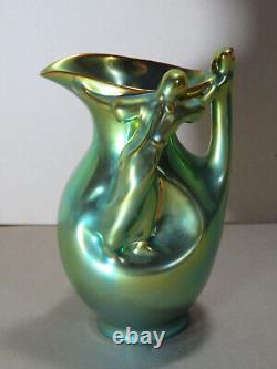 Youth Style Wine Pitcher Green-Blue Eosin by Zsolnay Design Lajos Mack (1876-1963)