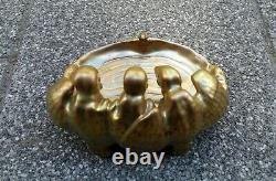ZSOLNAY Antique Greeen-Gold Eozin Tray with Three Vultures and a Frog