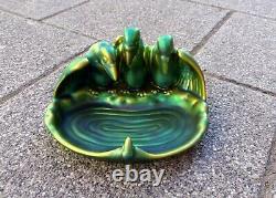 ZSOLNAY Antique Green-Blue-Gold Eozin Tray Three Vultures and Frog