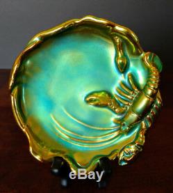 ZSOLNAY Russian Art Ceramics Eosin Iridescent Glazed Green & Gold Candy Dish
