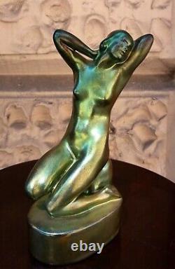 ZSOLNAY Women Nude statue Green-Blue-Gold Eozin Art Nouveau