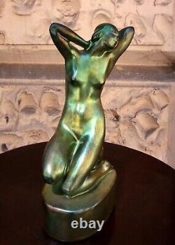 ZSOLNAY Women Nude statue Green-Blue-Gold Eozin Art Nouveau