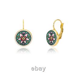 Zema Jewels Mint Green Art Nouveau Pattern Fine Porcelain Earrings Leverback