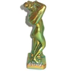 Zsolnay Art Nouveau Green Eosin Nude Woman Lady Undressing Figurine 11 x 6 1/2