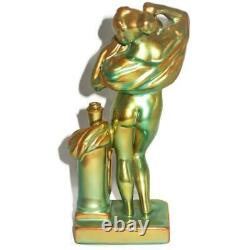 Zsolnay Art Nouveau Green Eosin Nude Woman Lady Undressing Figurine 11 x 6 1/2