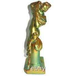 Zsolnay Art Nouveau Green Eosin Nude Woman Lady Undressing Figurine 11 x 6 1/2