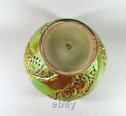 Zsolnay, Art Nouveau Style Green Eosin Glazed Open Work Porcelain Planter (h075)