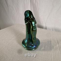 Zsolnay Eosin Art Nouveau Figural Pitcher 4.75 Tall Metallic Green Finish