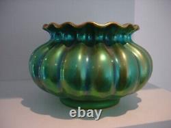 Zsolnay Eosin Art Nouveau Segmented Green Vase 17 cm Wide