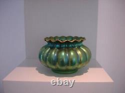 Zsolnay Eosin Art Nouveau Segmented Green Vase 17 cm Wide