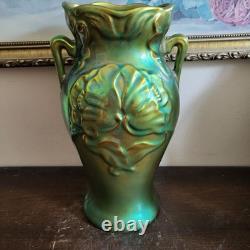 Zsolnay Hungary Art Nouveau Eosin Glase Green Vase 8.75