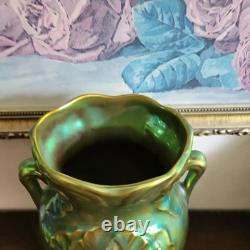 Zsolnay Hungary Art Nouveau Eosin Glase Green Vase 8.75