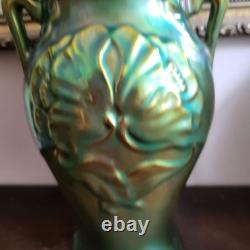 Zsolnay Hungary Art Nouveau Eosin Glase Green Vase 8.75