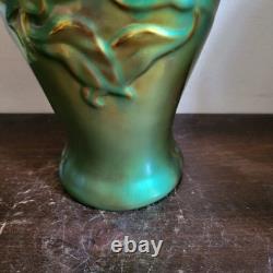 Zsolnay Hungary Art Nouveau Eosin Glase Green Vase 8.75