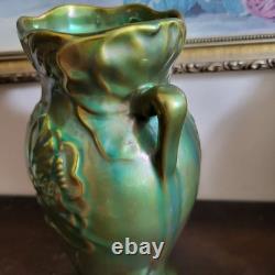 Zsolnay Hungary Art Nouveau Eosin Glase Green Vase 8.75