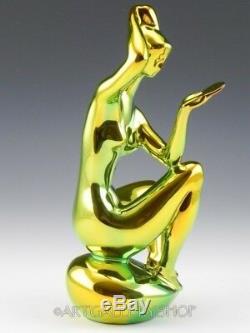 Zsolnay Hungary Figurine IRIDESCENT EOSIN GREEN ART NOUVEAU NUDE LADY WOMAN