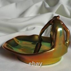 Zsolnay Porcelain Art Deco Dish Tray Water Jug Girl Lady Eosin Figure Sculpture