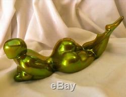 Zsolnay Porcelain Art Modern Nude Girl Lady Eosin Green Gold Figure Sculpture
