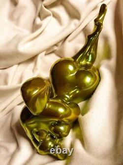 Zsolnay Porcelain Art Modern Nude Girl Lady Eosin Green Gold Figure Sculpture